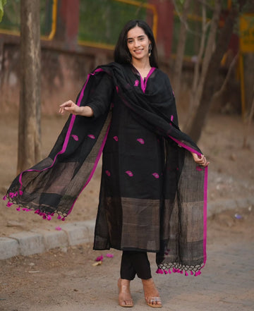 Black Linen  Full Kurta Set