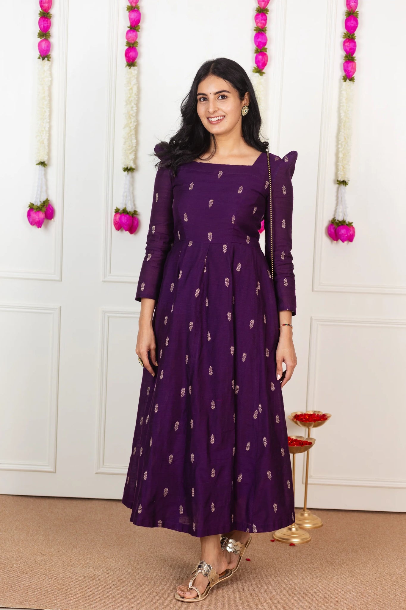 Purple Cotton Silk Kali Cut Maxi