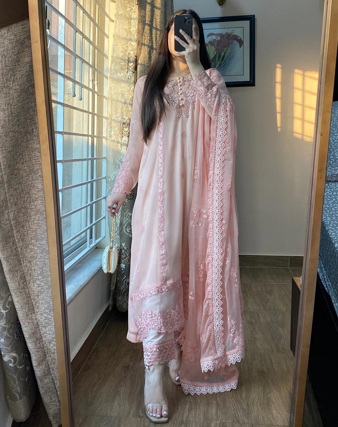 Chiffon Embroidered Whisper Pink Suit