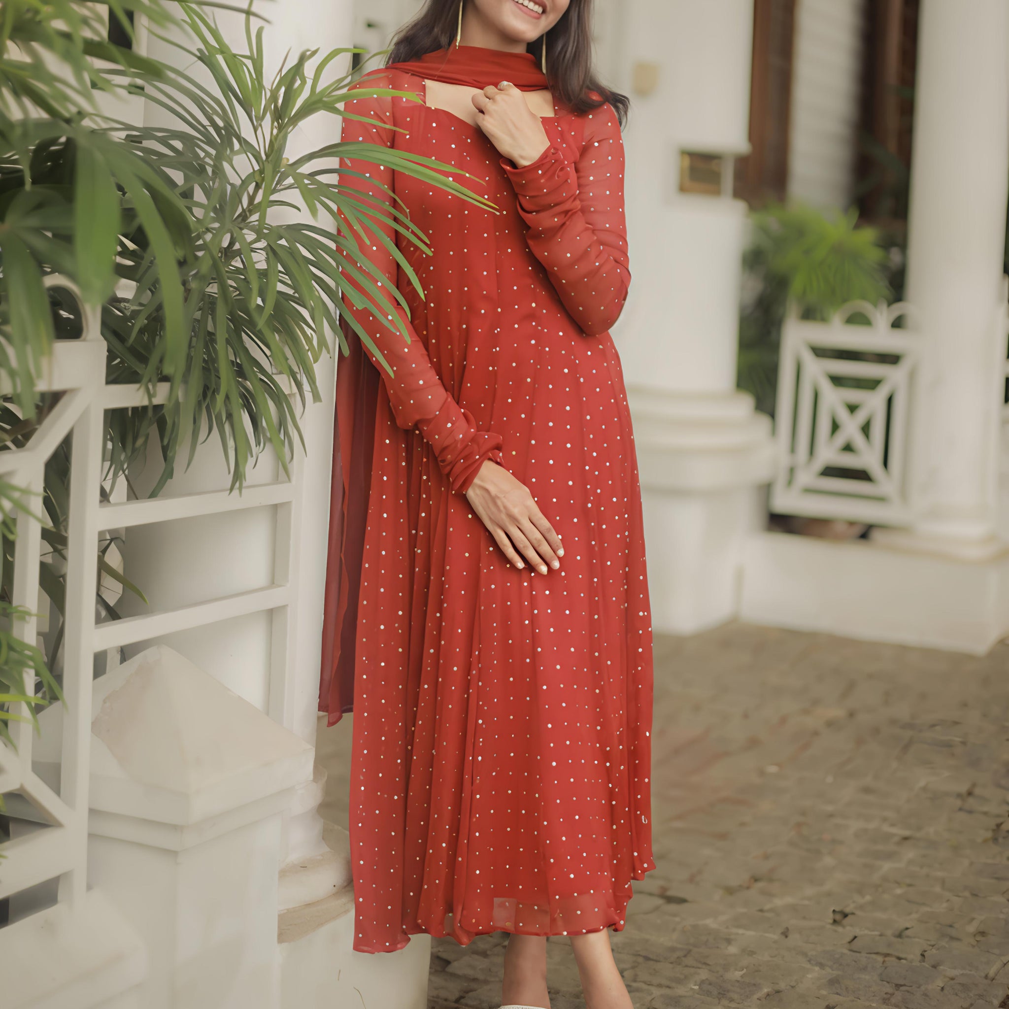 Orange Anarkali Set