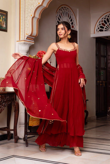 Red Suit Set With Embroidery Work