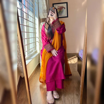 Crimson Pink Embroidered Suit