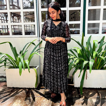 Beautiful Black Georgette Silk Kali Cut Maxi