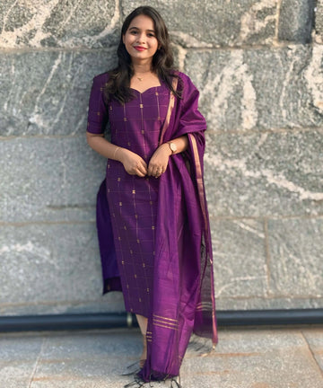 Wine Color Raw Silk Kurta Set and Dupatta