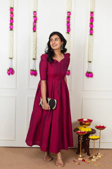 Beautiful Dual Shade Cotton Silk Kali Cut Maxi