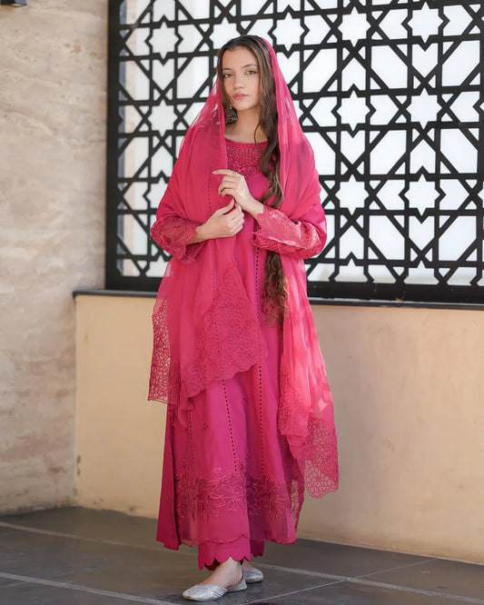 Chiffon Embroidered Dress - Majesty Wine