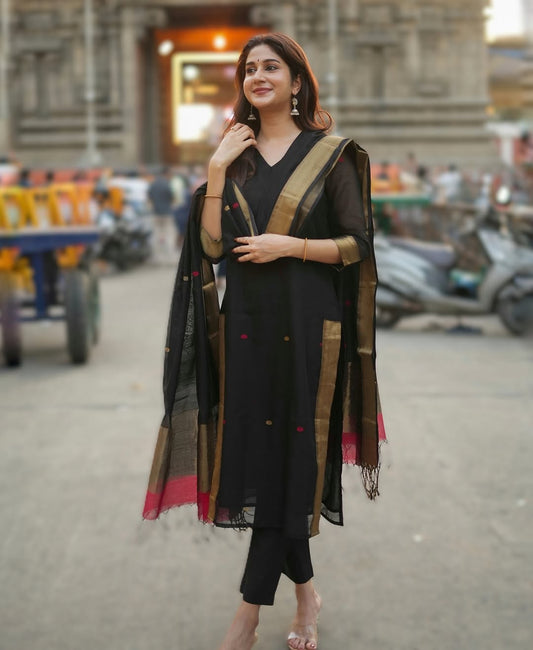 Maheshwari Silk Black Kurta Set