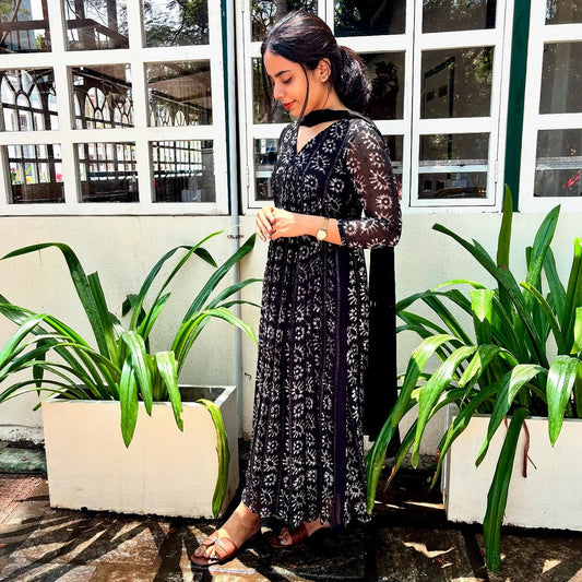 Beautiful Black Georgette Silk Kali Cut Maxi