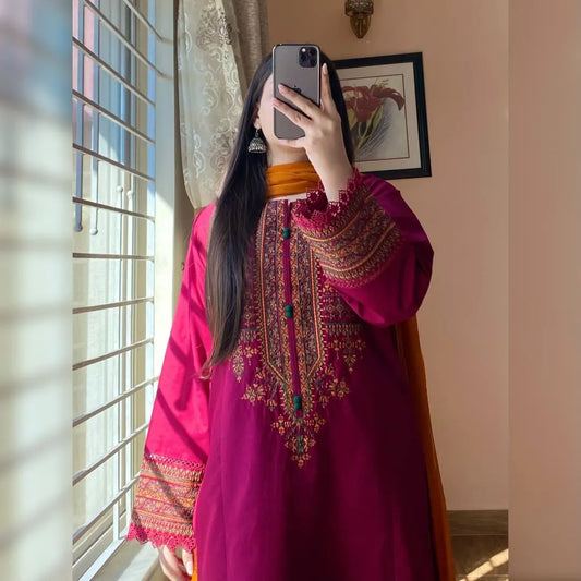 Crimson Pink Embroidered Suit