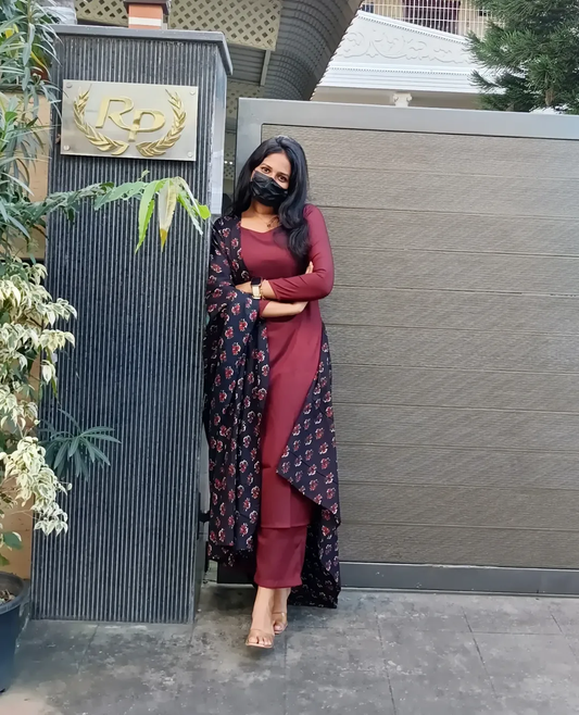 Wine Kurta Set