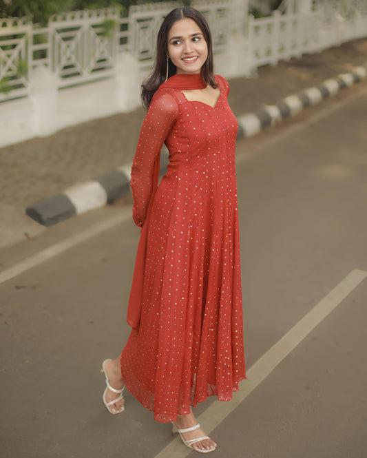 Orange Anarkali Set