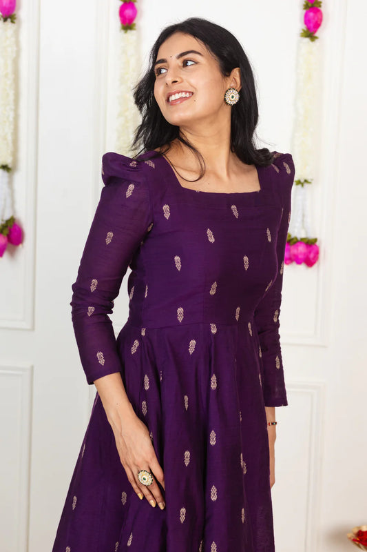 Purple Cotton Silk Kali Cut Maxi