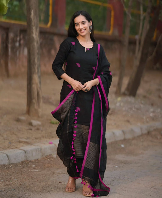 Black Linen  Full Kurta Set