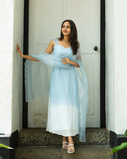 Beautiful Ice Blue Anarkali