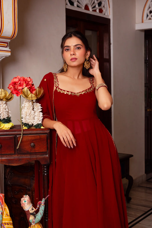 Red Suit Set With Embroidery Work